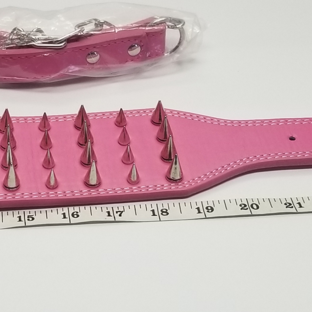 Heavy-Duty 4-Row Spiked Pink Dog Collar – XL / XXL – Punk Goth Style - Picture 4 of 9